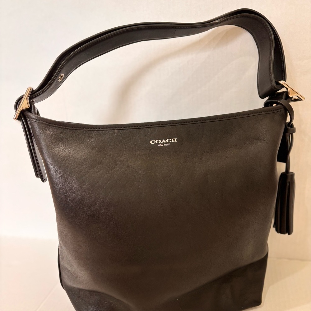 Vintage COACH Legacy Duffle bag-black leather w/silver hardware. UEC.